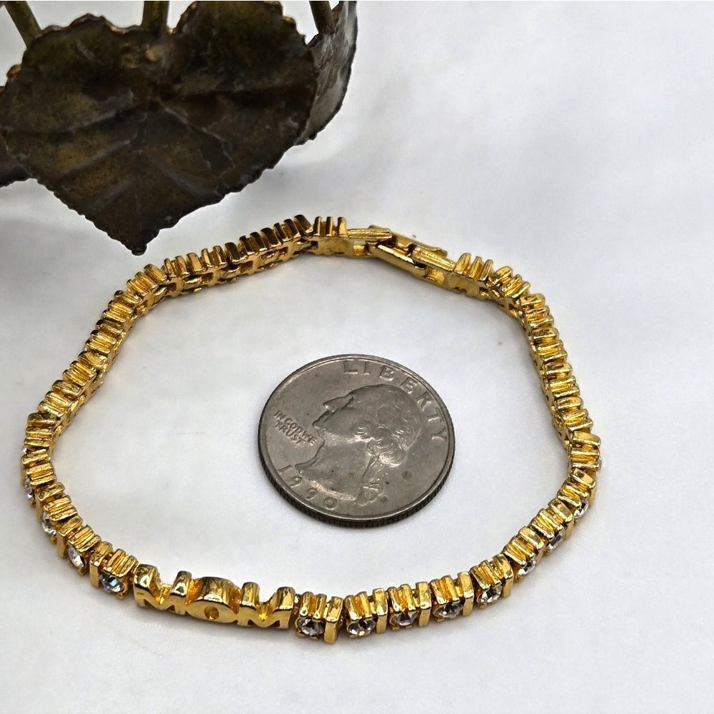 "5/$40" Goldtone Crystal "Mom" Tennis Bracelet Sz Average - Picture 3 of 8